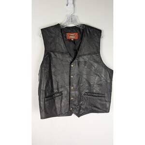 Pugs Gear Men's Leather Vest XXL Patchwork Pigskin Black Biker Moto Western Snap